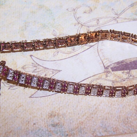 ROSS SIMONS Sterling Silver Vermeil 1.30CT TW Ruby Diamond Tennis Bracelet - 7" - Picture 6 of 8